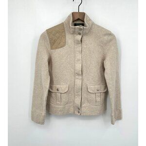 Lauren Ralph Lauren Jacket Beige Women Small Cotton Zip UP Pockets Logo